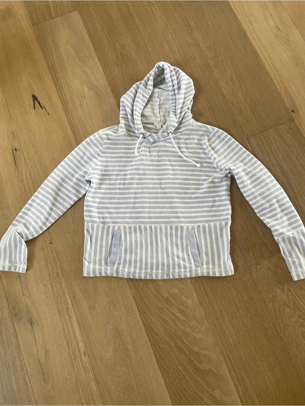 J. Crew Light Blue and White Striped Hoodie Pullover